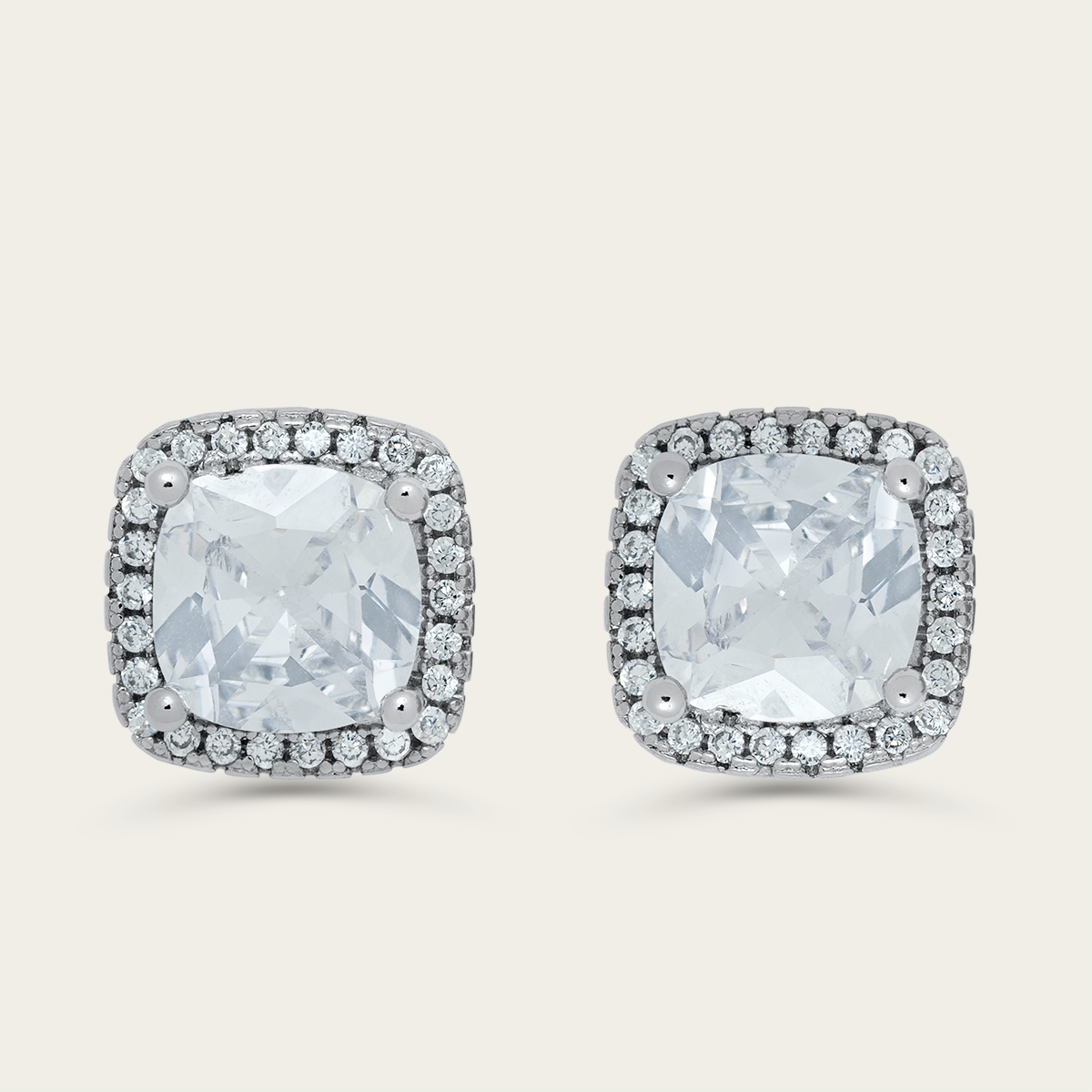 キングアイス ピアス HALO CUSHION-CUT STUD EARRINGS 2個 Halo Cushion-Cut Stud Earrings | Hip Hop Crosses – King Ice