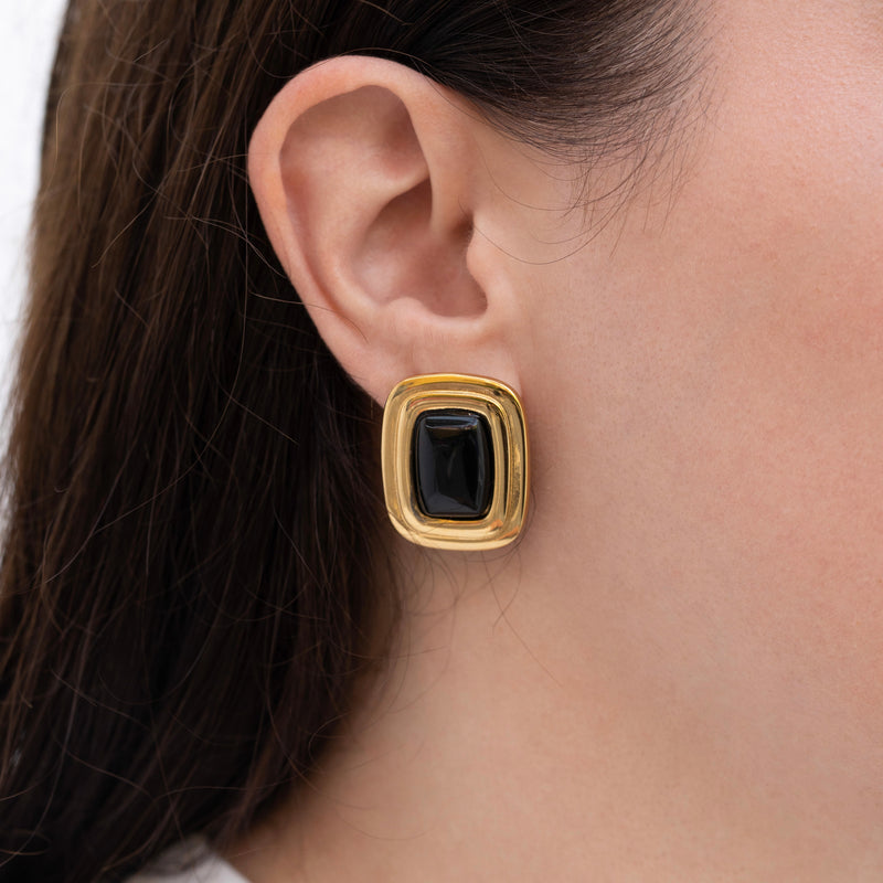 Penelope - Gold Geometrical Stone Stud Earrings