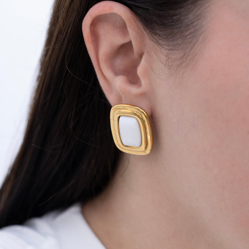 Penelope - Gold Geometrical Stone Stud Earrings