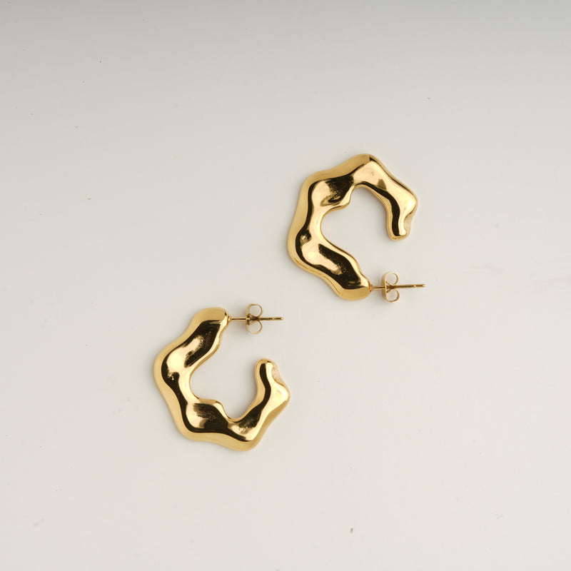 Two Sided Irregular Flower Shaped Studded Earrings - 18K Gold Plated
