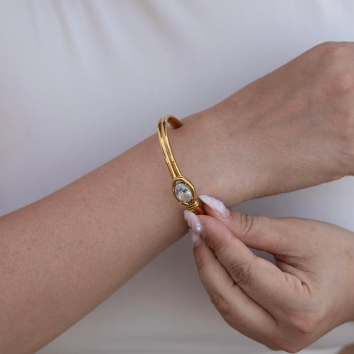 Elysian - Oval Crystal Gold Cuff Bracelet