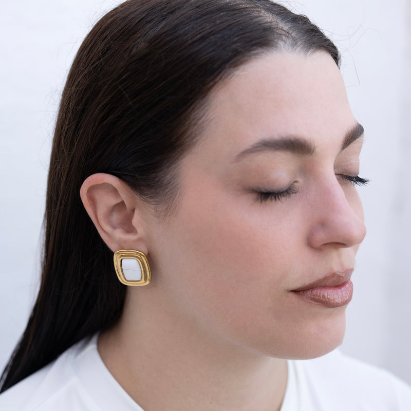 Penelope - Gold Geometrical Stone Stud Earrings