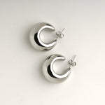 Chunky Rounded Small Size Studded Hoop Earrings - 925 Sterling Silver Plated