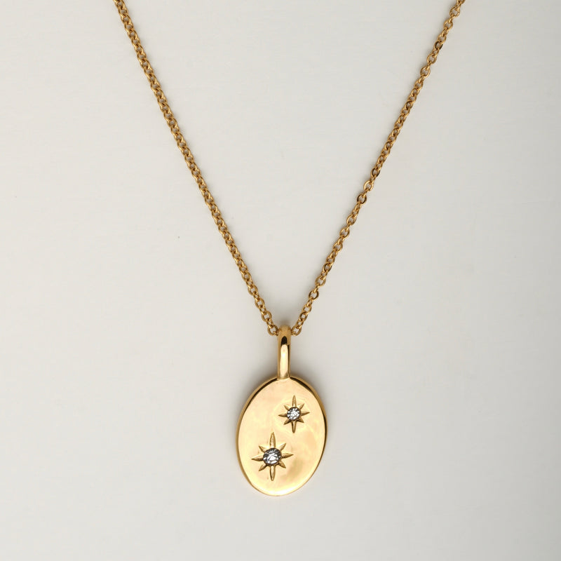 Oval Shaped Pendant Necklace with Star details - 18K Gold Plated