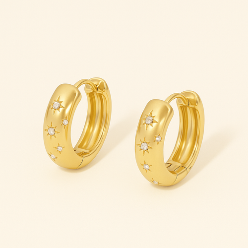 Starlit Hoop Earrings with Embedded Stones in Gold and Silver