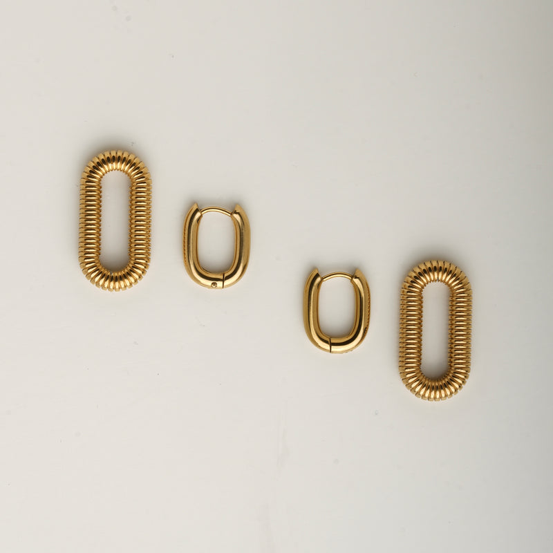 U Shaped Link Buckled Drop Earrings - 18K Gold Plated