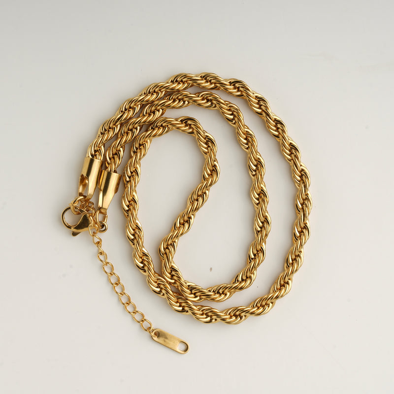 Twist Rope Chain Necklace - 18K Gold Plated