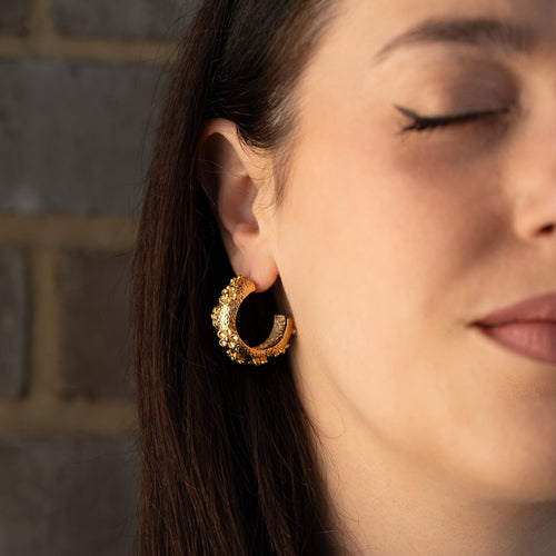 Violet - Chunky Floral Studded Hoop Earrings