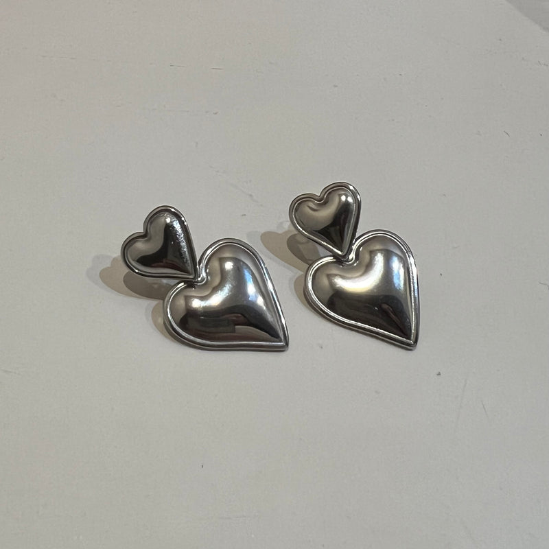 Double Heart Drop Earrings