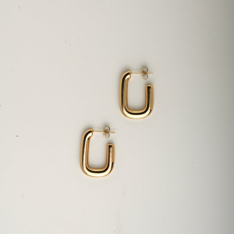 U Shaped Studded Hoop Earrings - 18K Gold Plated