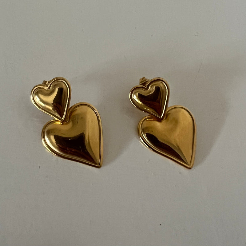 Double Heart Drop Earrings