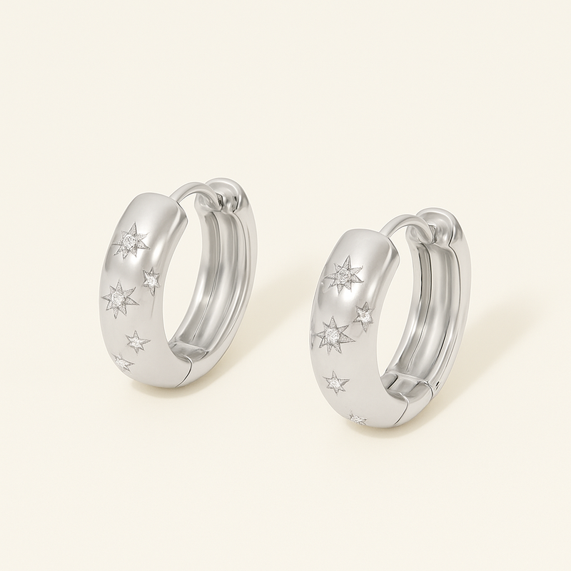 Starlit Hoop Earrings with Embedded Stones in Gold and Silver