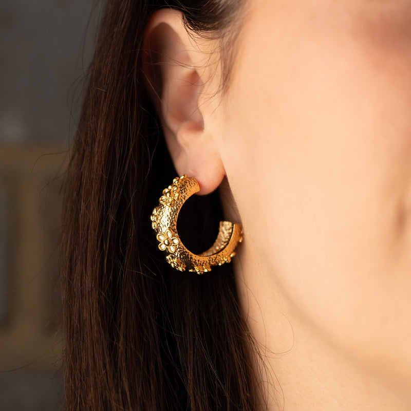 Violet - Chunky Floral Studded Hoop Earrings
