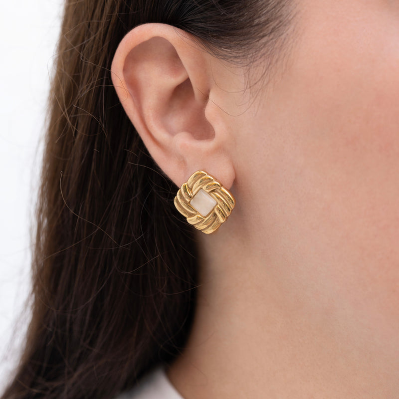Iris - Gold Square Cat Eye Stone Stud Earrings