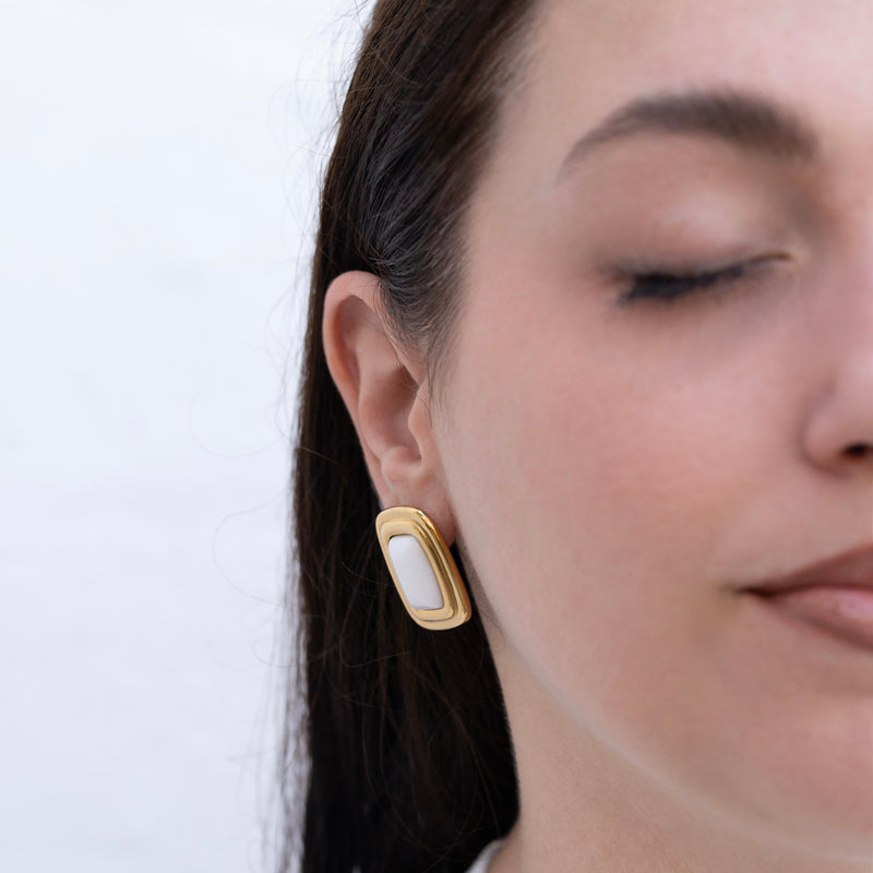 Penelope - Gold Geometrical Stone Stud Earrings