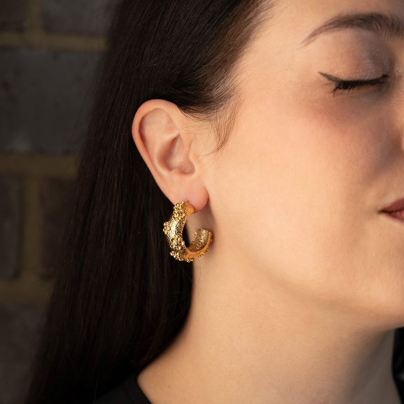 Violet - Chunky Floral Studded Hoop Earrings