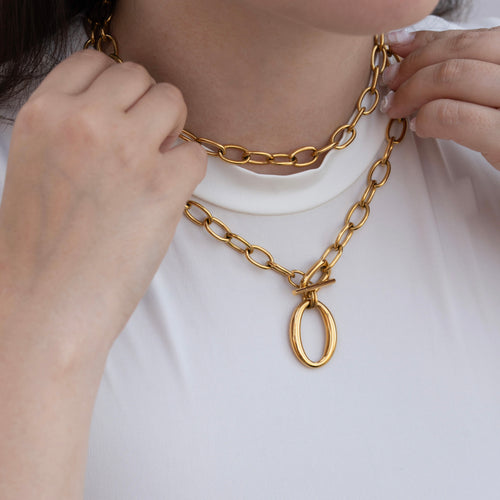 Hazel - Gold Statement Double Chain Pendant Necklace