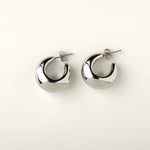 Chunky Rounded Small Size Studded Hoop Earrings - 925 Sterling Silver Plated