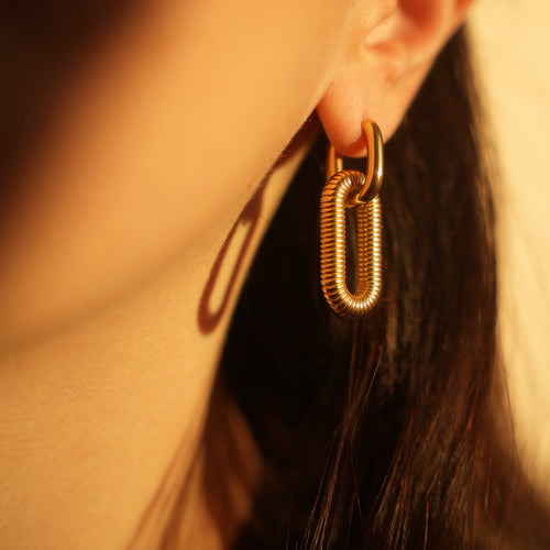 U Shaped Link Buckled Drop Earrings - 18K Gold Plated