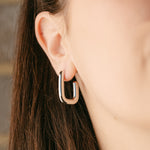 U Shaped Studded Hoop Earrings - 18K Gold Plated