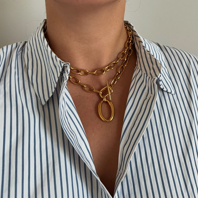 Hazel - Gold Statement Double Chain Pendant Necklace
