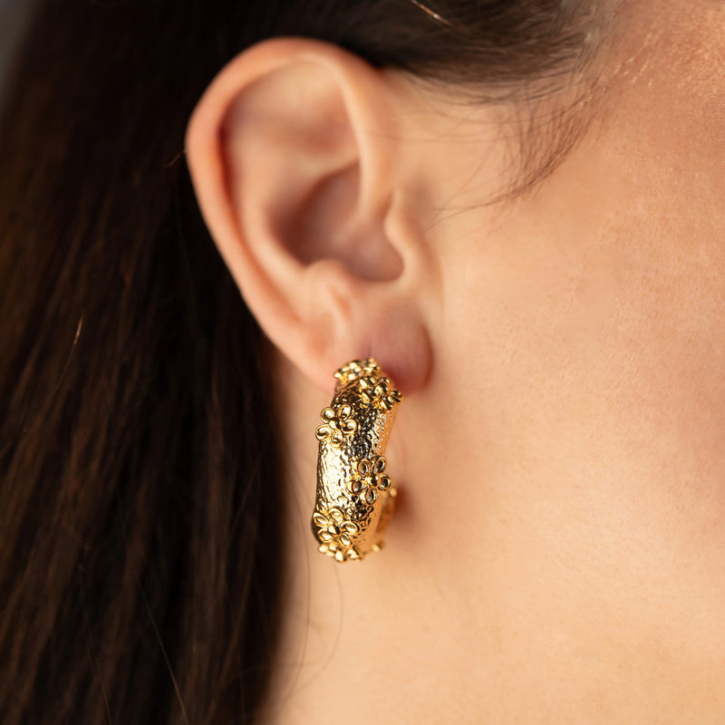 Violet - Chunky Floral Studded Hoop Earrings