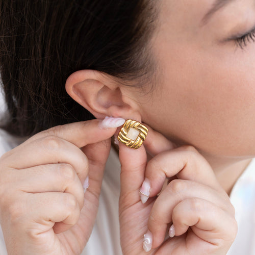Iris - Gold Square Cat Eye Stone Stud Earrings