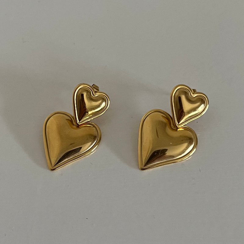 Double Heart Drop Earrings