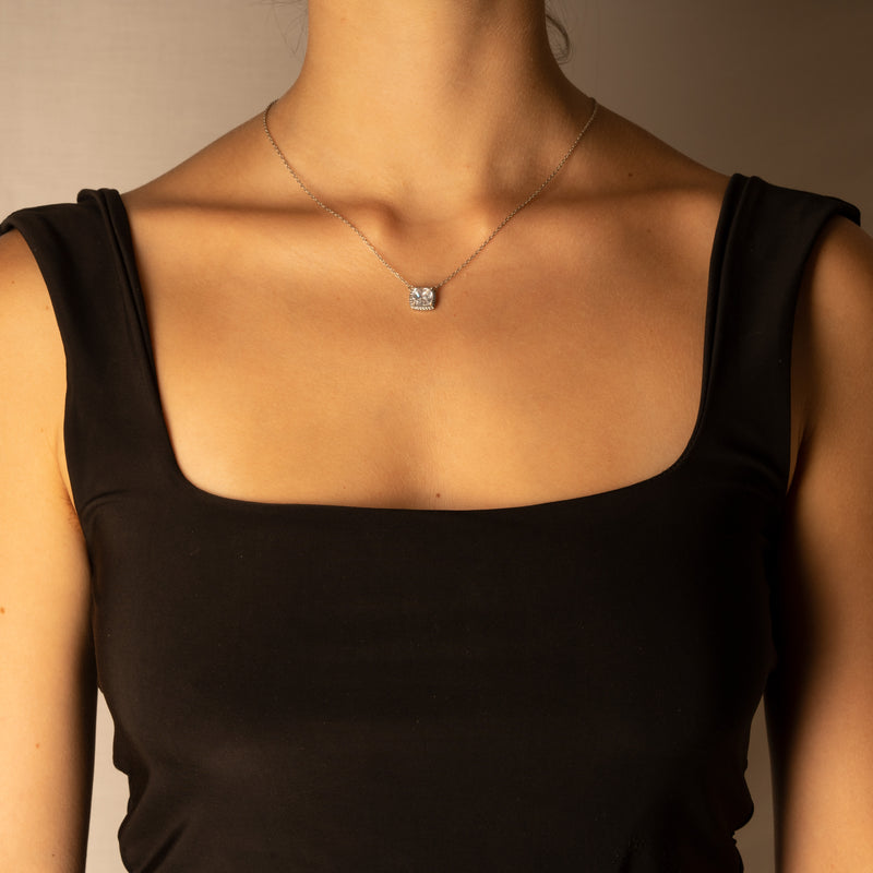 Cushion Cut Halo Necklace - 925 Sterling Silver