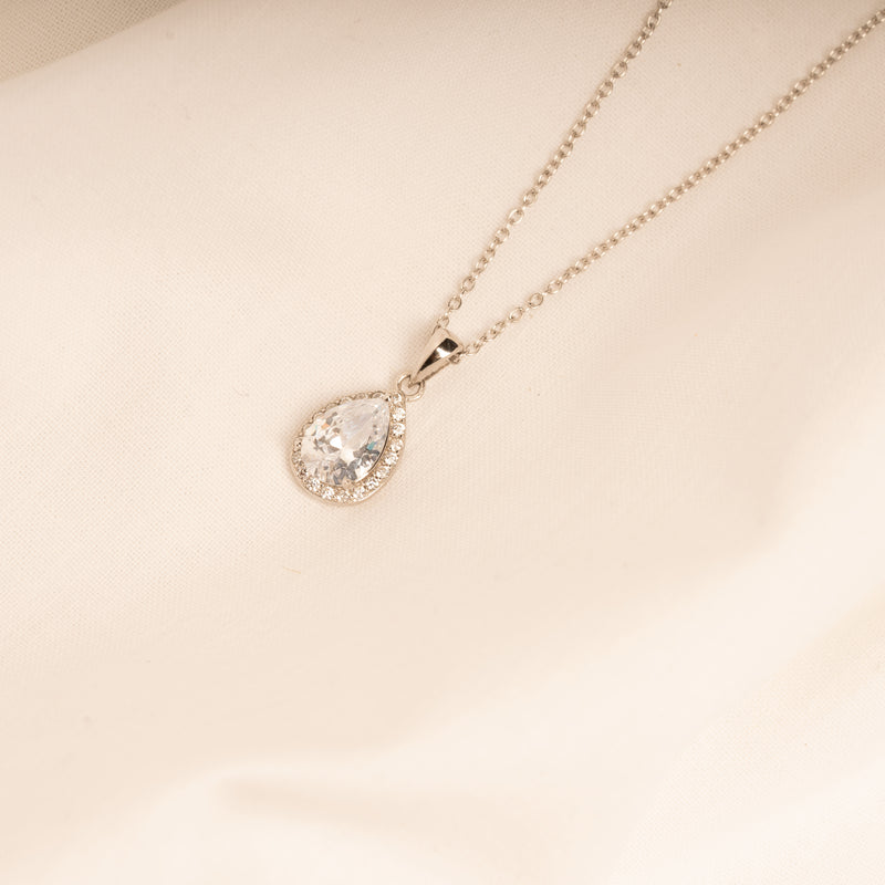 Pear Cut Halo Necklace - 925 Sterling Silver