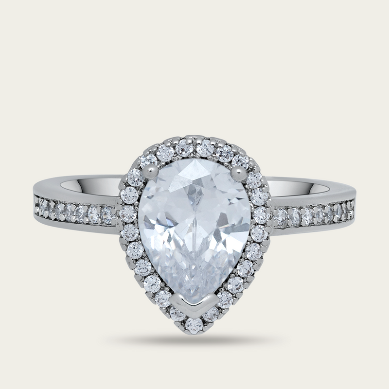Pear Cut Halo Ring - 925 Sterling Silver